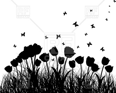 400x320 Silhouettes Of Grass And Tulips Vector Image Of Plants And Animals