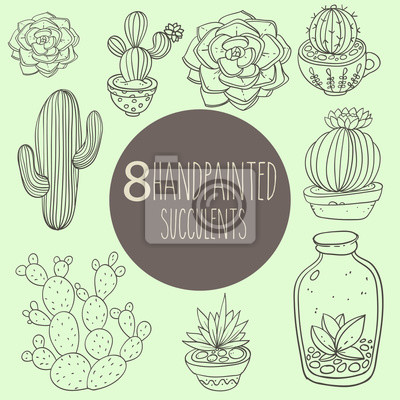 400x400 Vintage Succulents And Cactus Vector Plant Elements Handpainted