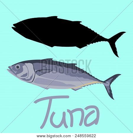 450x470 Tuna Fish Vector Illustration Flat Style Black Silhouette Set