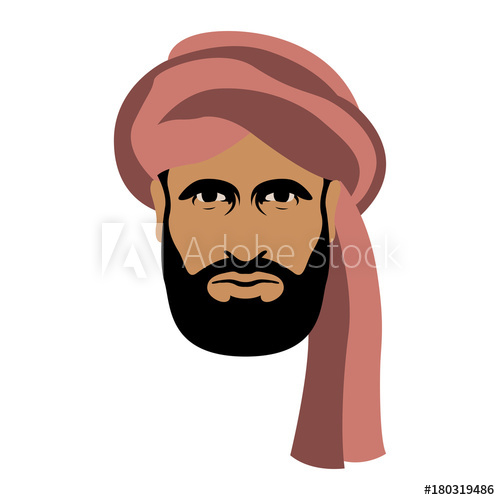 500x500 Arab Man Face In Turban Vector Illustration Flat