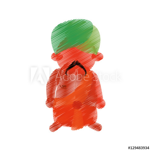 500x500 Colored Hand Drawing Indian Man Mustache Turban Vector