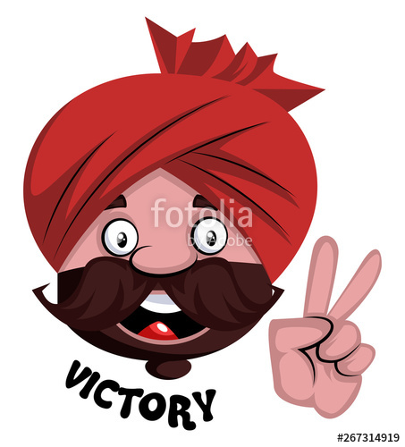 453x500 Man With Turban Is Showing Victory Sign With Hand, Illustration