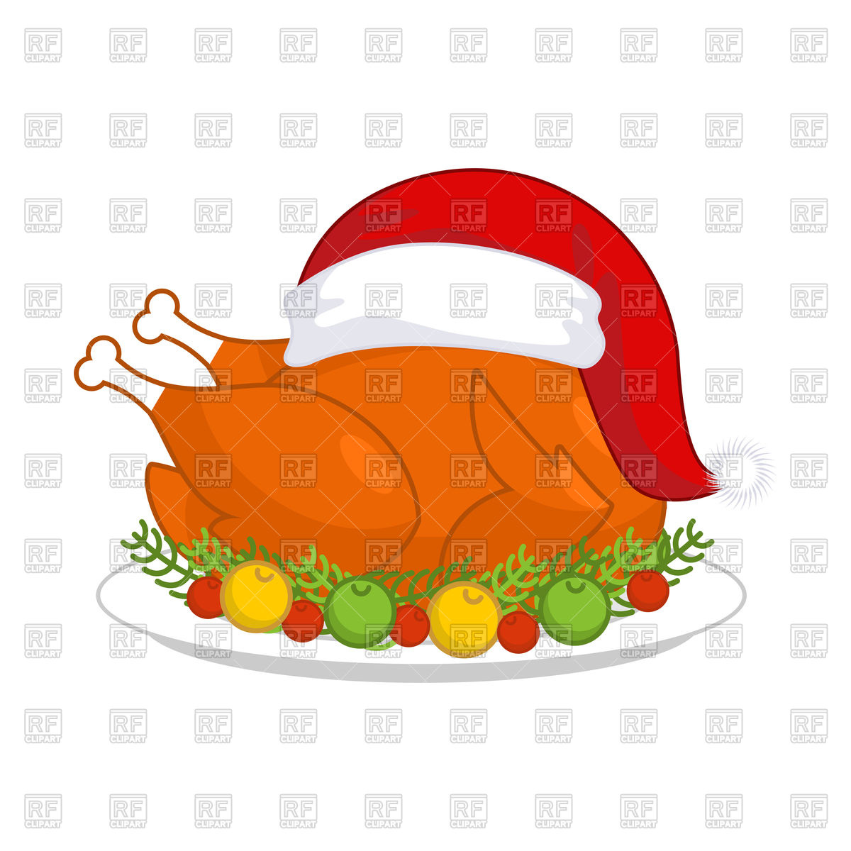 1200x1200 Christmas Turkey In Santa Claus Cap Vector Image Of Food