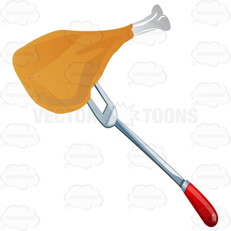 800x800 Turkey Leg On A Large Grilling Fork Vector Illustrations