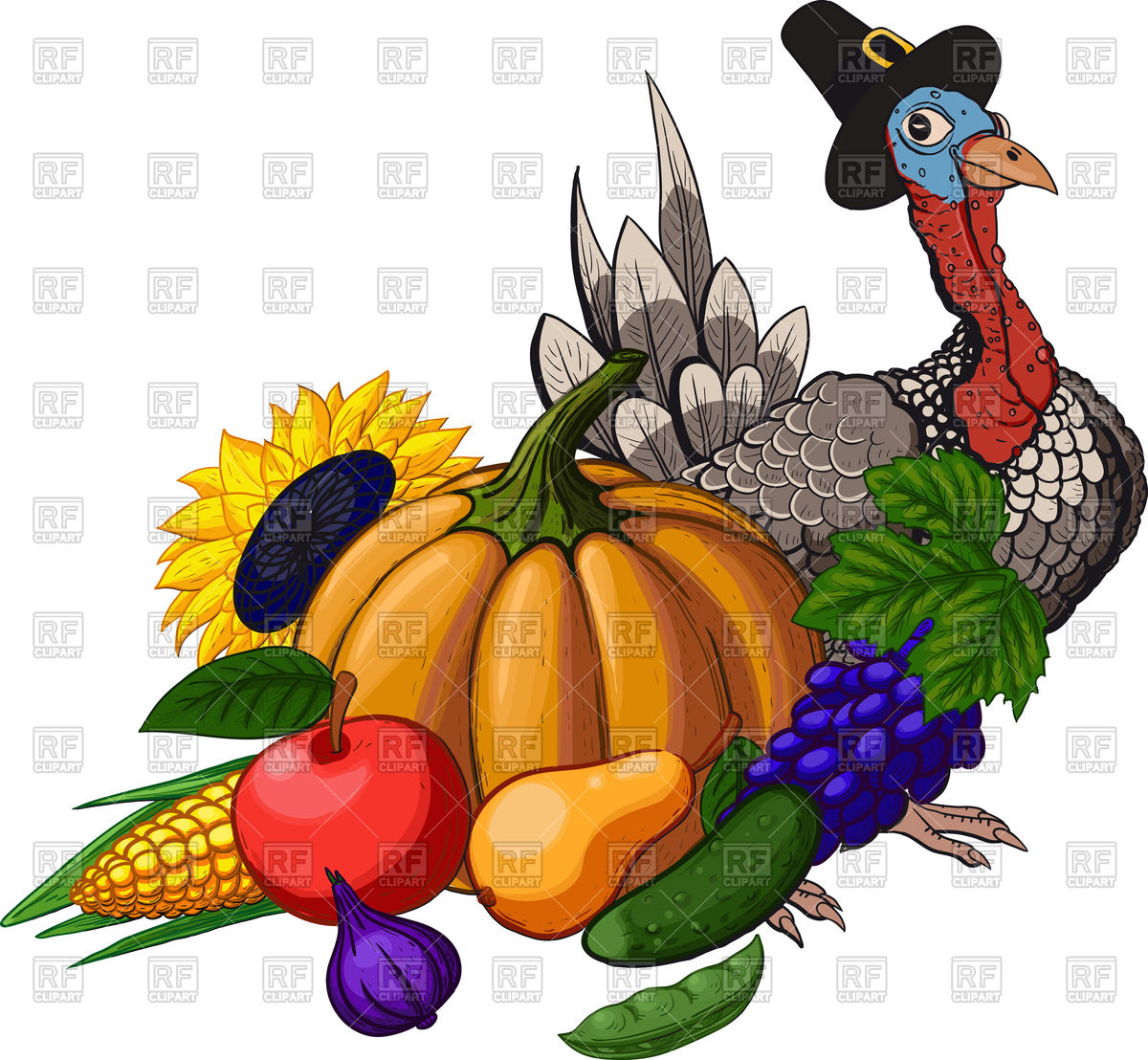 1200x1108 Thanksgiving Day Holiday Still Life With Fruit Vegetables, Turkey