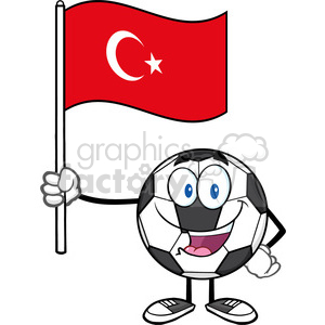 300x300 Happy Soccer Ball Cartoon Mascot Character Holding A Flag
