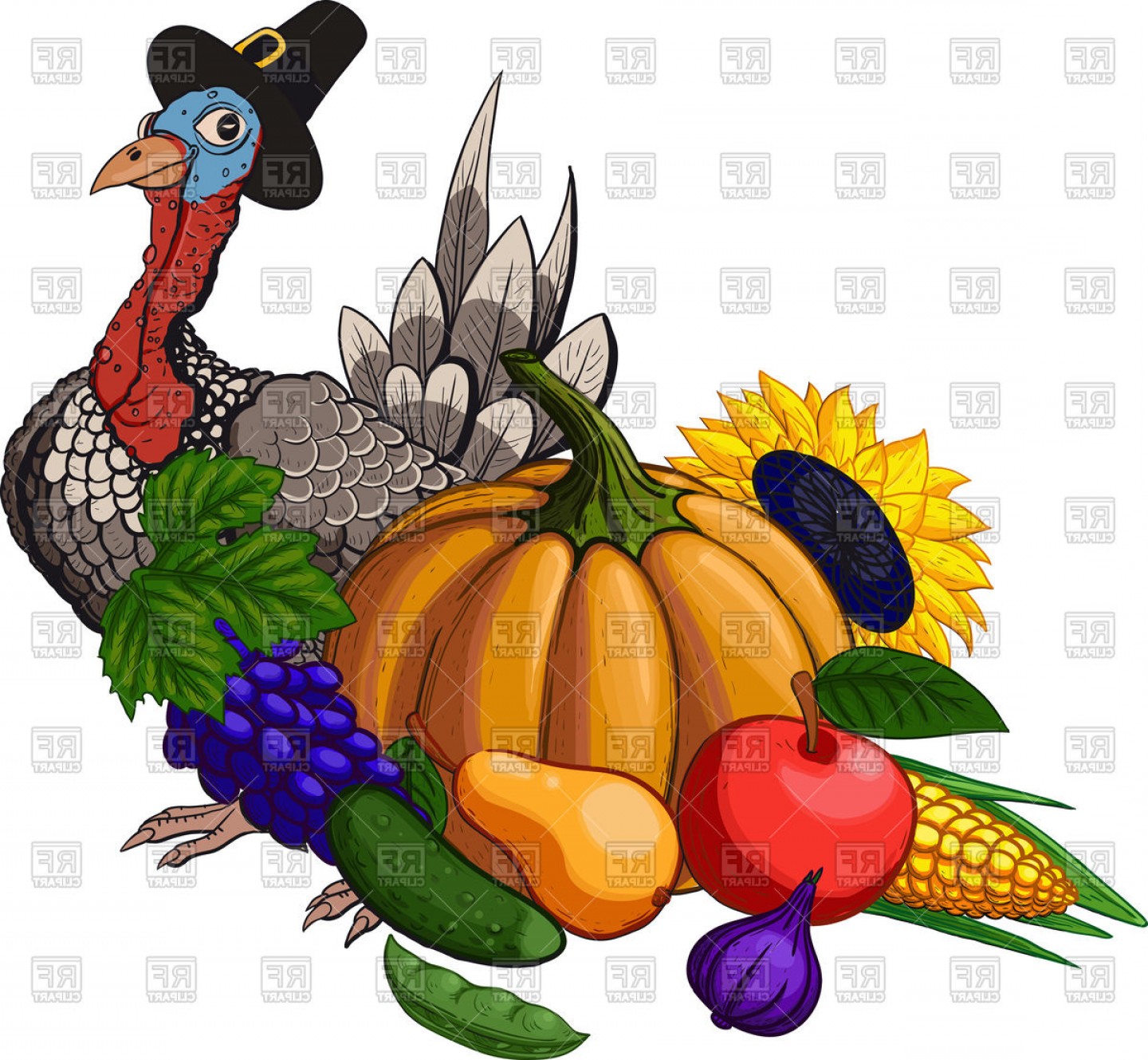 1440x1329 Thanksgiving Day Holiday Still Life With Fruit Vegetables Turkey