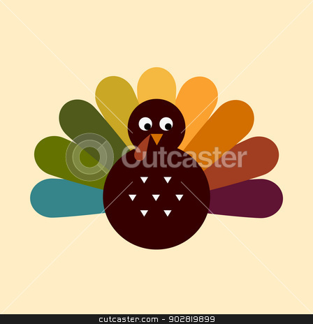 448x464 Cute Retro Thanksgiving Turkey Isolated On Beige Stock Vector