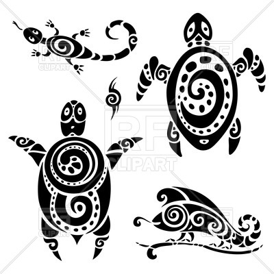 400x400 Tribal Polynesian Tattoo Lizard And Turtle Vector Image Of Plants
