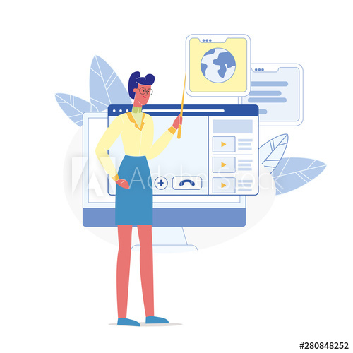 500x500 Educational Webinar Tutor Flat Vector Character