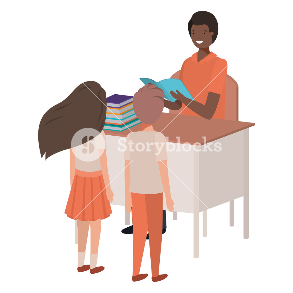 1000x1000 Teacher Black In The Classroom With Students Vector Illustration