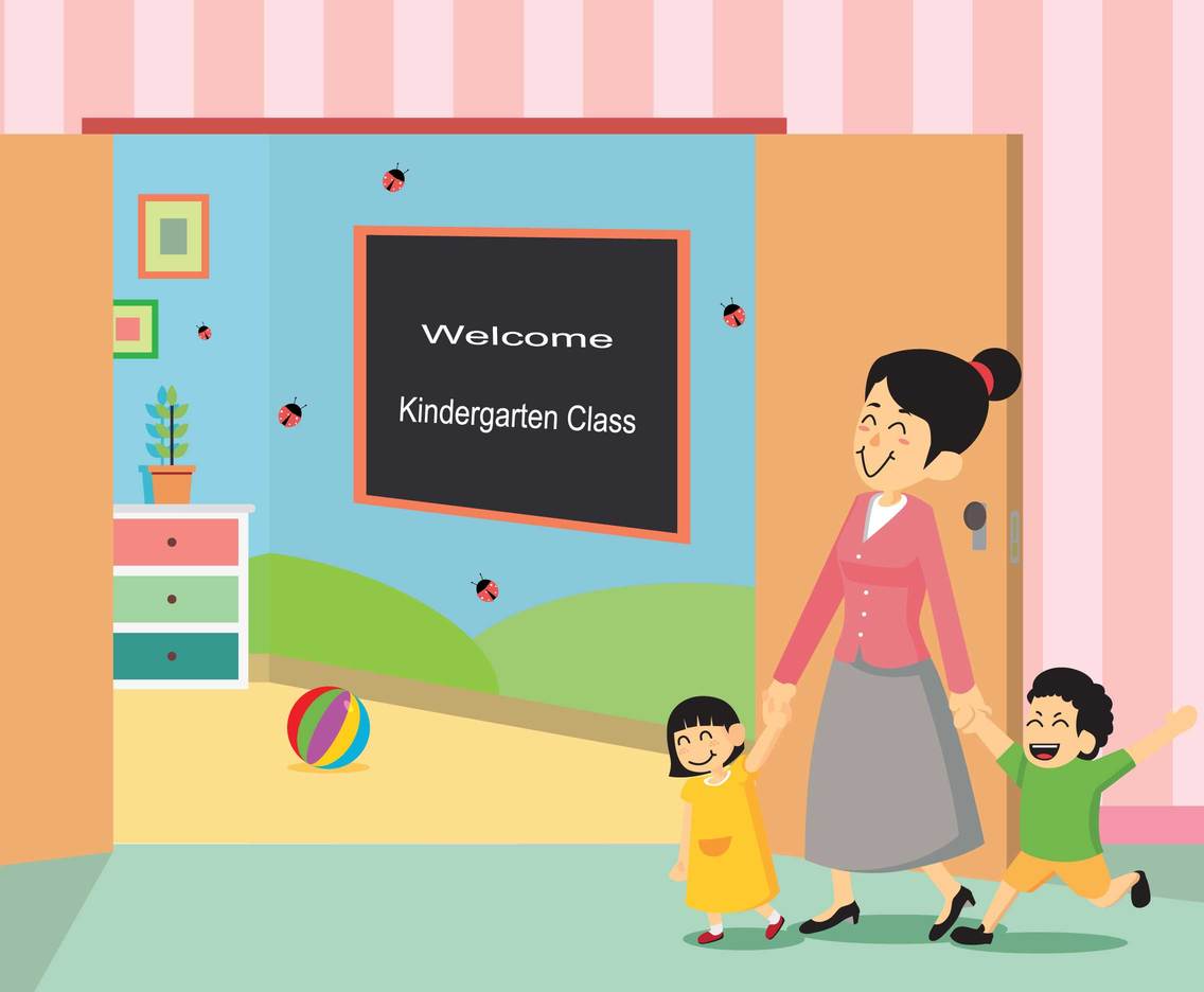 1136x936 Kindergarten Teacher With Students Vector Illustration Vector Art