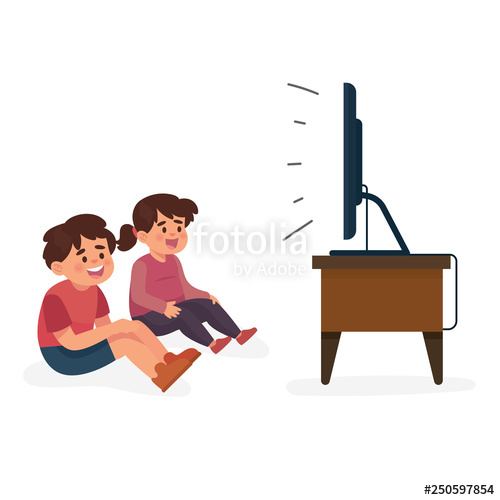 500x500 Vector Illustration Happy Kids Watching Tv, Boy And Girl Watching