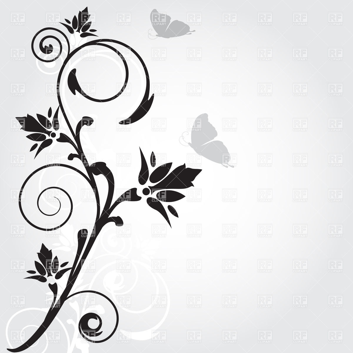 Silhouette Of Twig With Curls And Flowers Vector Image Of Plants 1200x1200 Silhouette Of Twig With Curls And Flowers Vector Image Of Plants
