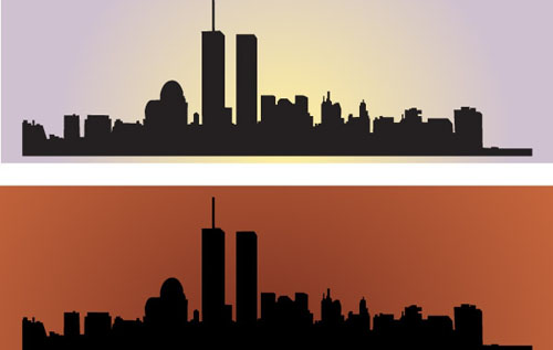 New York City Skyline Silhouette With Twin Towers 500x317 New York City Skyline Silhouette With Twin Towers