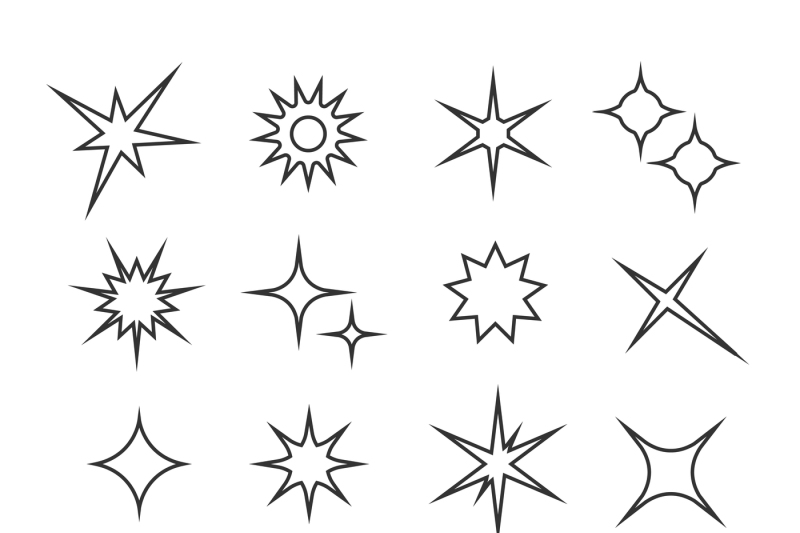 800x533 Sparkles, Twinkle Lights Line Vector Icons