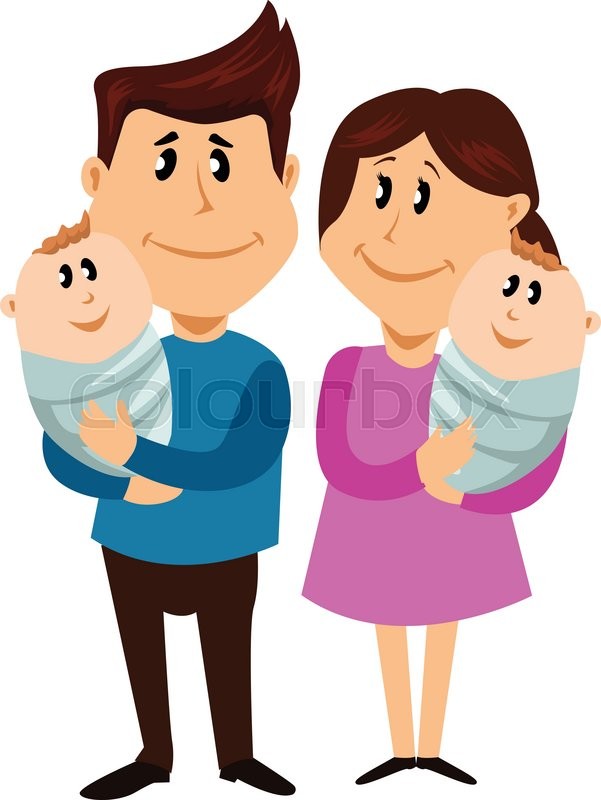 601x800 Happy Family With Newborn Twins Stock Vector Colourbox