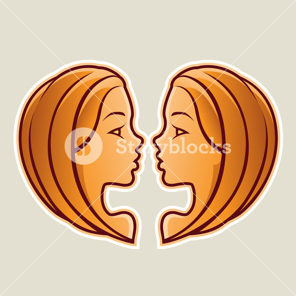 1000x1000 Vector Illustration Of Orange Gemini Or Twins Icon Isolated