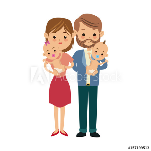 500x500 Mom And Dad Holding Her Baby Twins Vector Illustration