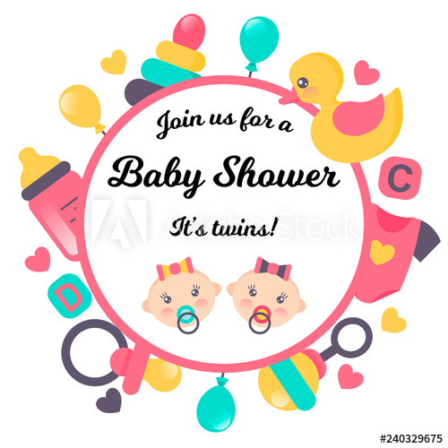 500x500 Baby Shower Card It's Twins Vector Illustration Isolated