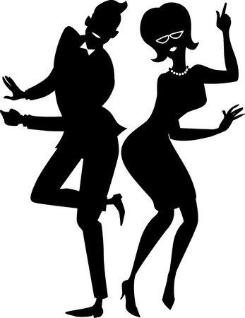 347x450 Black Vector Silhouette Of A Young Stylish Couple Dressed In Late