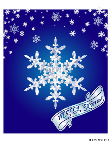 387x500 Merry Christmas Card With Frost Ice Snowflake And Inscription