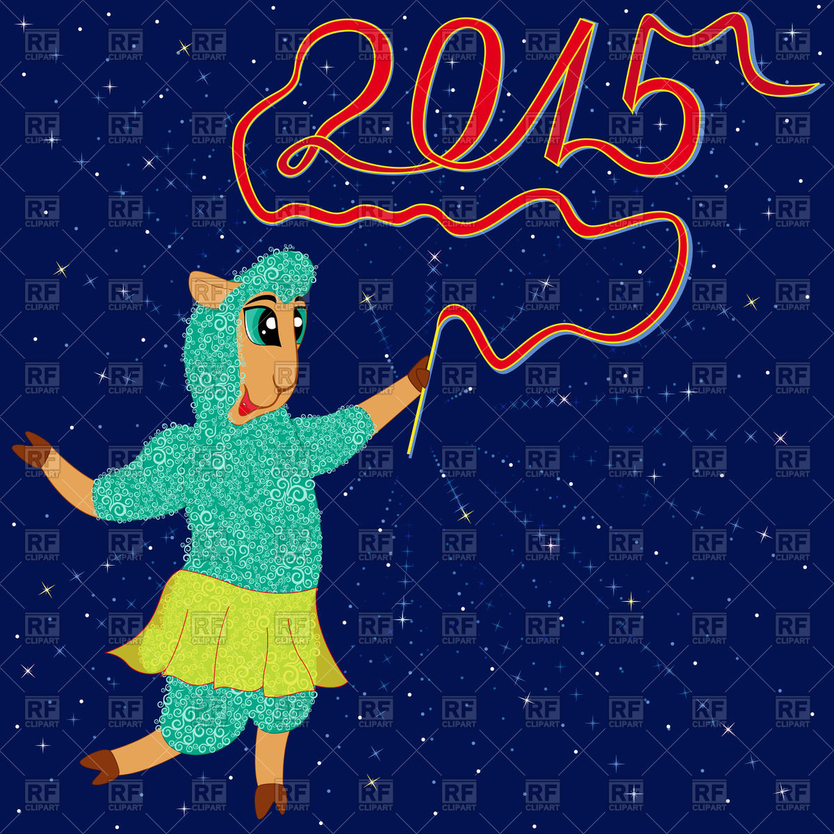 1200x1200 Cartoon Sheep Holds A Twisted Ribbon As Figures Vector Image