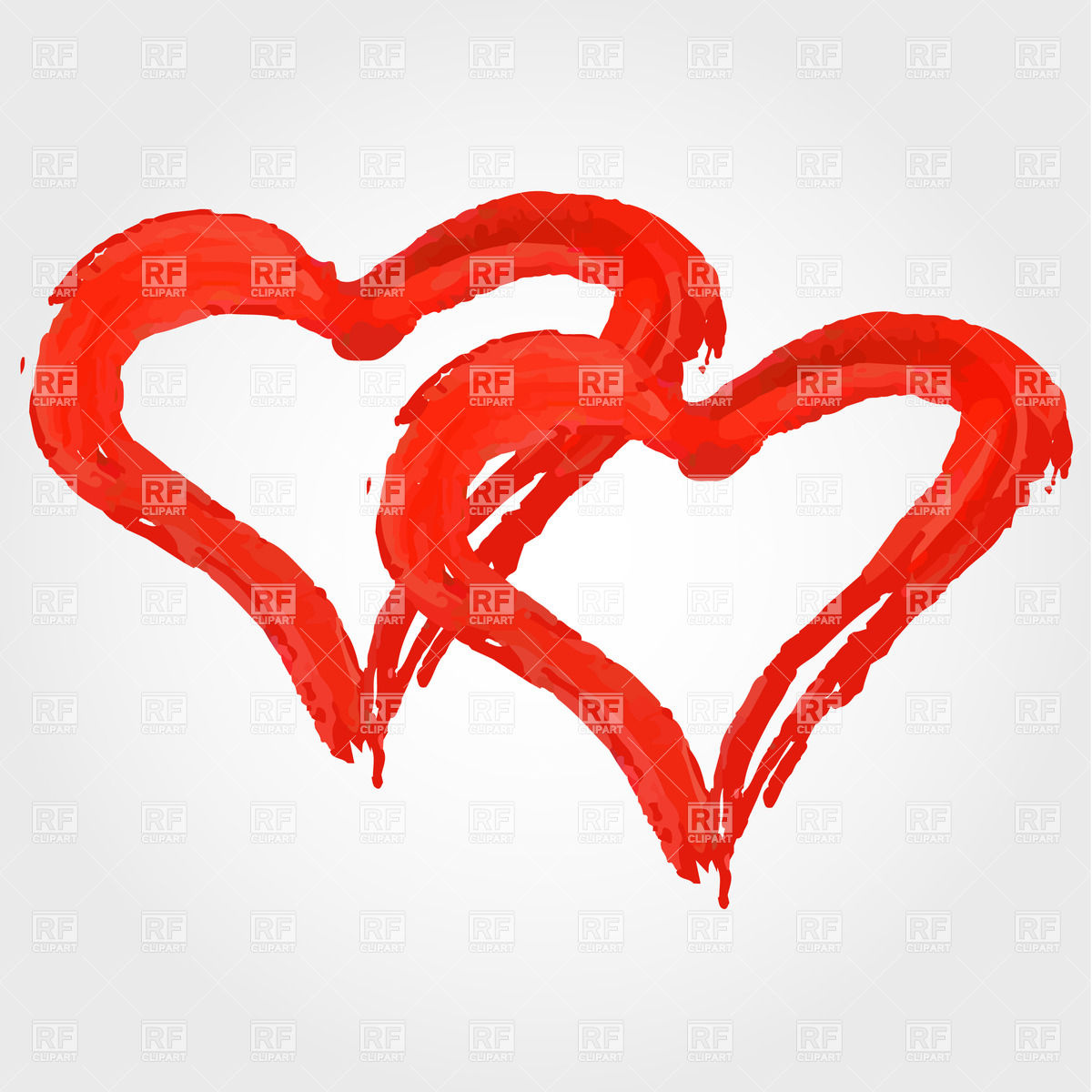 1200x1200 Valentines Card With Two Paintbrush Style Hearts Vector Image