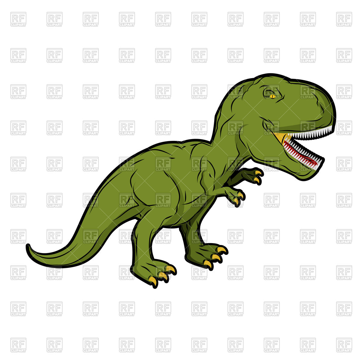 1200x1200 Scary Cartoon Dinosaur, Green Tyrannosaurus Rex Vector Image