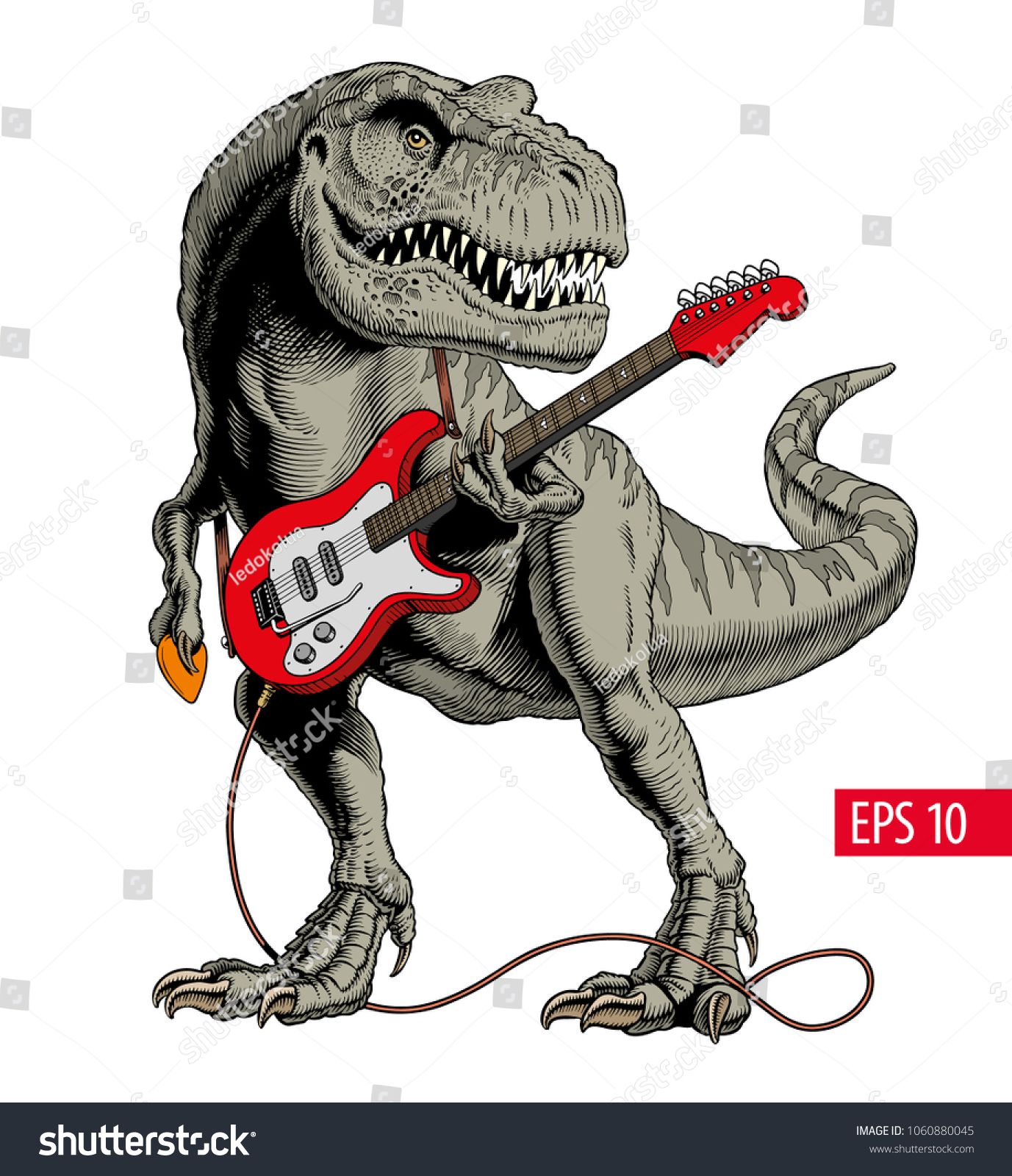 1377x1600 Dinosaur Playing Electric Guitar Tyrannosaurus Or T Rex Vector