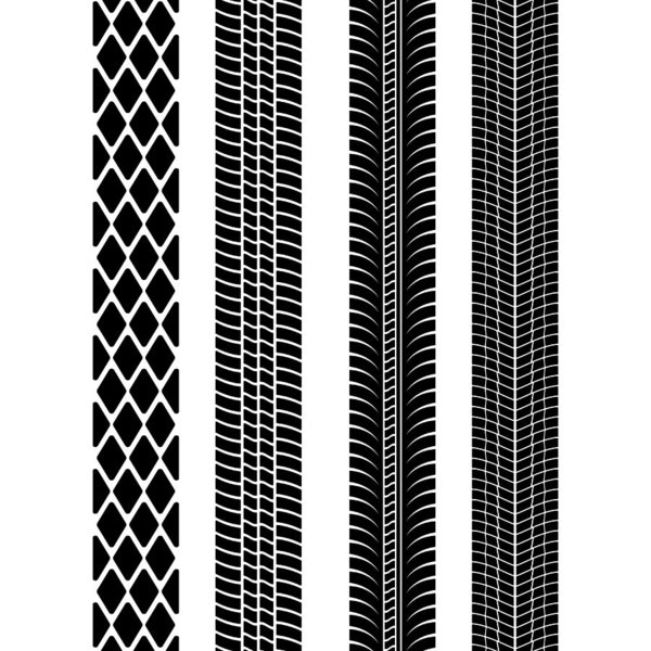600x600 Set Of Detailed Tire Prints Modern Tire Tread Tire Mark Black