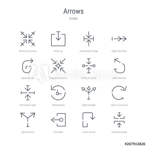 500x500 Set Of Arrows Concept Vector Line Icons Such As Vertical Merge