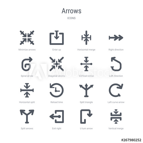 500x500 Set Of Vector Icons Such As Vertical Merge, U Turn Arrow, Exit