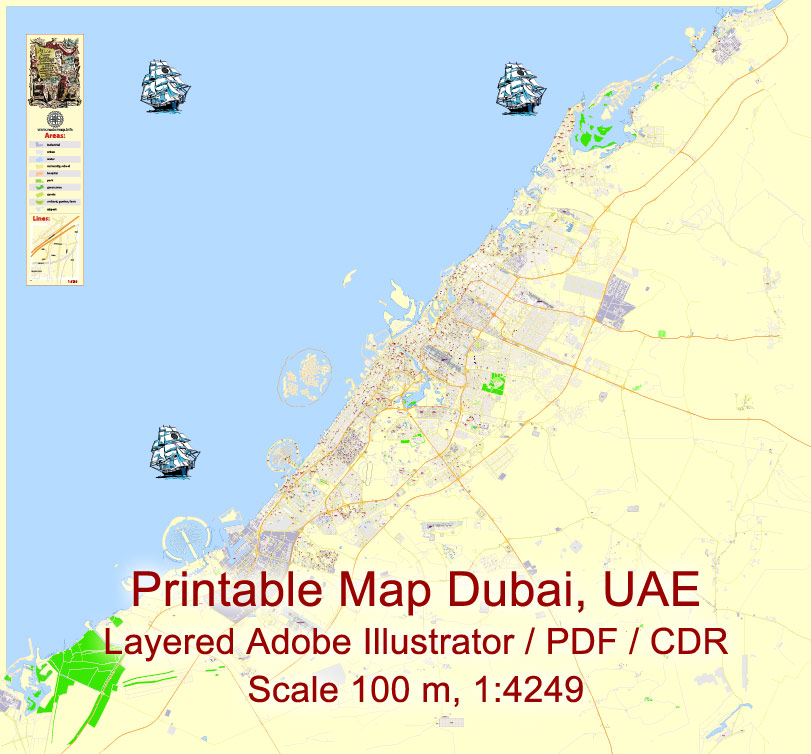 811x754 Map Dubai Uae Adobe Illustrator Printable Vector City Plan Editable