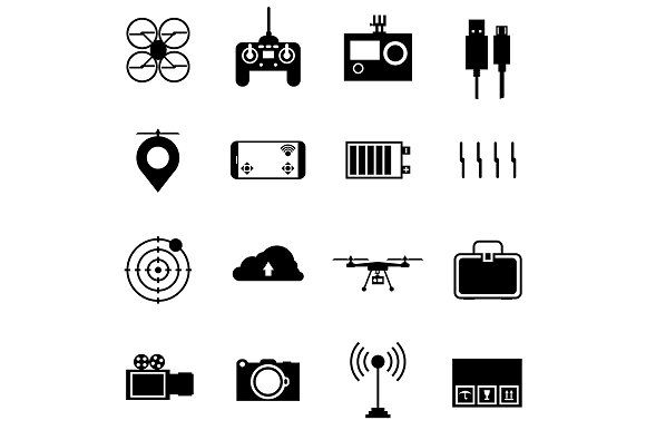 580x386 Uav Accessories Black Vector Icons