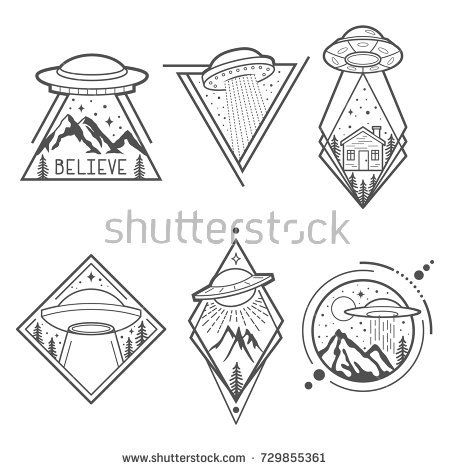 450x470 Set Of Six Ufo Vector Emblems, Labels, Badges Or Logos Mystical