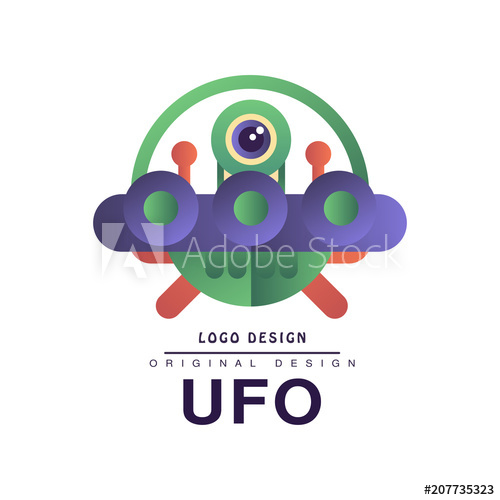 500x500 Ufo Logo Original Design, Badge With Saucer And Alien Vector