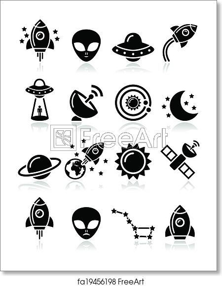 450x580 Free Art Print Of Space And Ufo Vector Icons Set Alien, Space