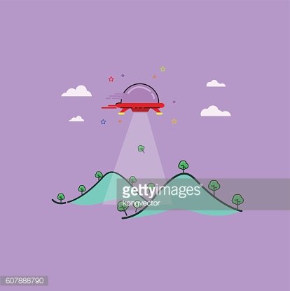 414x415 Mountain And Ufo Outline Vector Art Premium Clipart