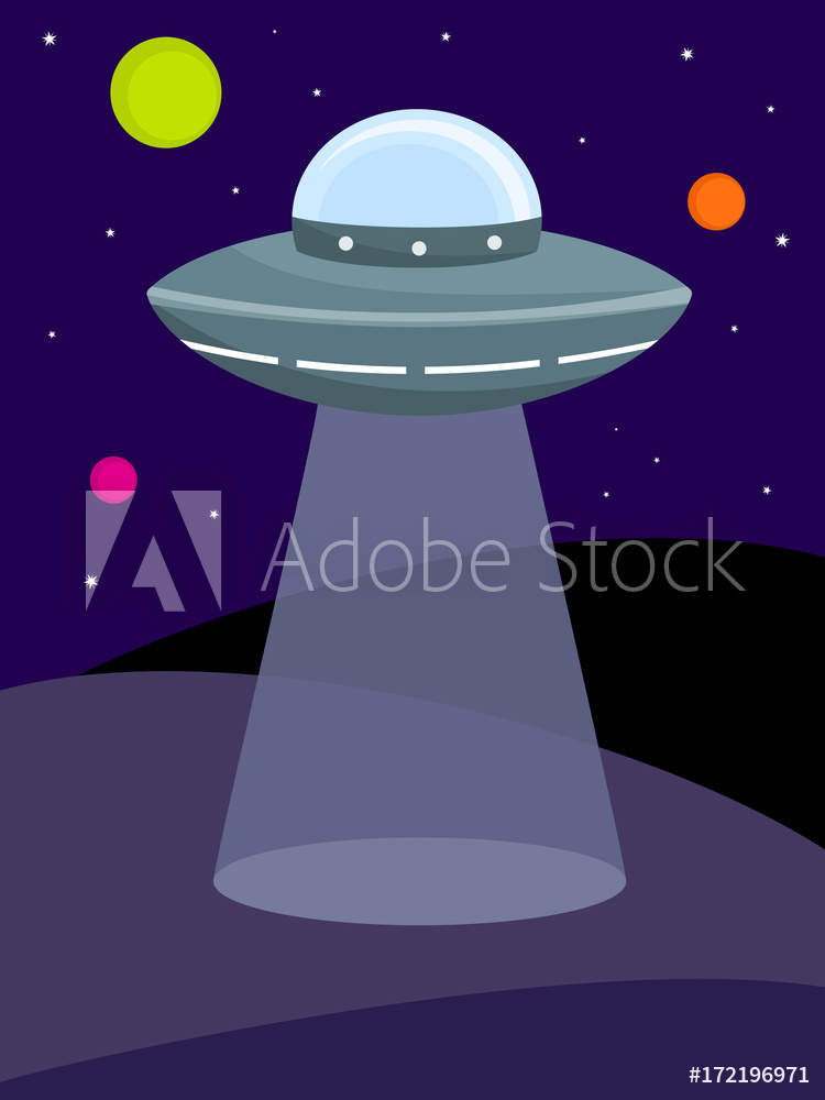 750x1000 Photo Art Print Alien Background With Ufo, Vector Illustration