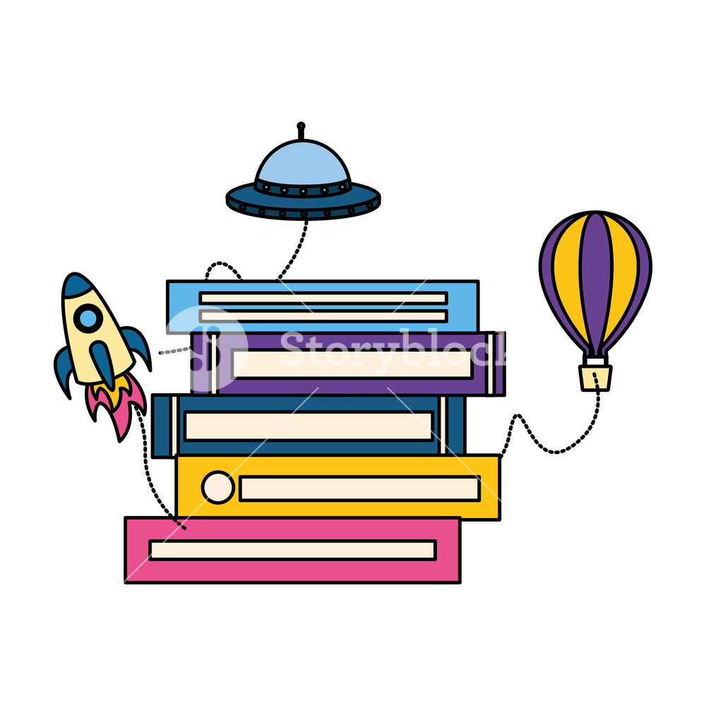 1000x1000 World Book Day Imagination Rocket Plane Ufo Vector Illustration