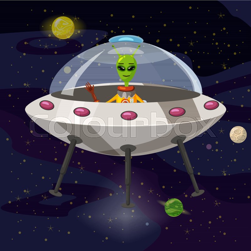 800x800 Cartoon Alien In Flying Saucer, Ufo, Stock Vector Colourbox