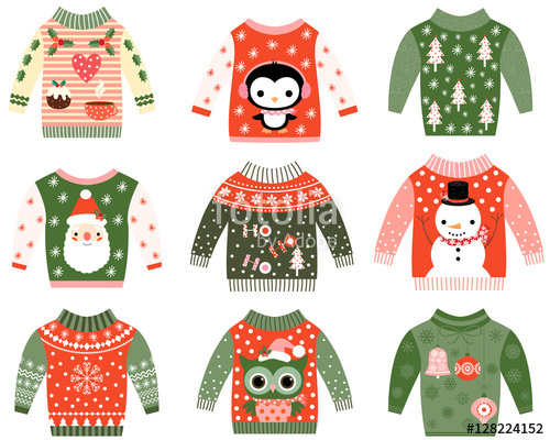 500x400 Cute Ugly Christmas Sweaters Vector Clip Art Set Stock Image