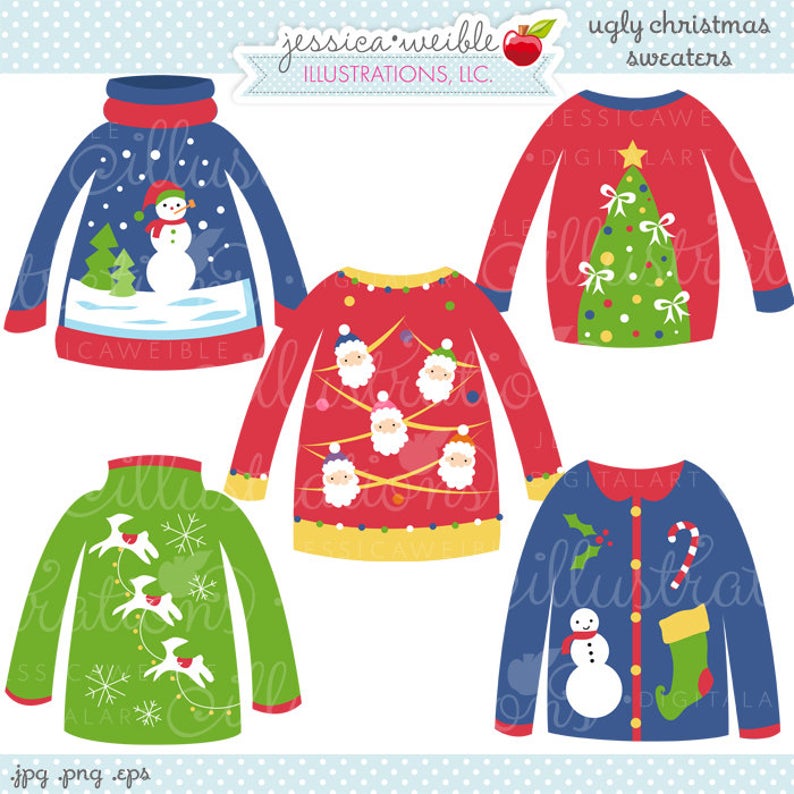 794x794 Ugly Christmas Sweaters Cute Digital Clipart Commercial Use Etsy