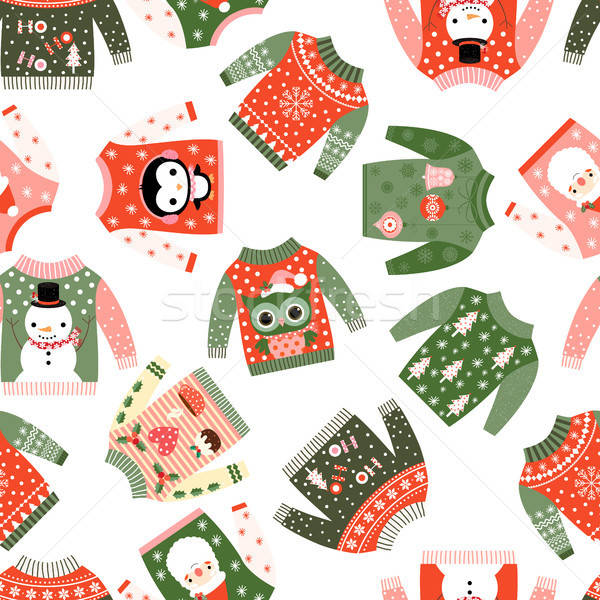 600x600 Cute Vector Christmas Seamless Pattern With Ugly Fun Sweaters