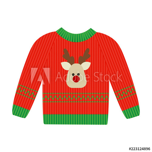 500x500 Vector Illustration Of A Red Christmas Sweater With Deer Ugly