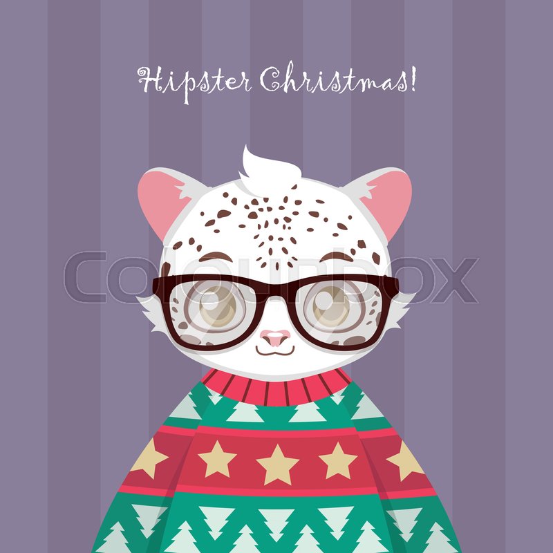 800x800 Cute Hipster Snow Leopard In Ugly Stock Vector Colourbox