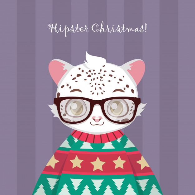626x626 Cute Hipster Snow Leopard In Ugly Christmas Sweater Vector