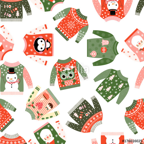 500x500 Cute Vector Christmas Seamless Pattern With Ugly Fun Sweaters