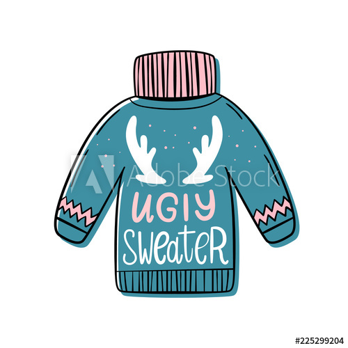 500x500 Ugly Sweater Vector Illustration In Hand Drawn Style The Horns